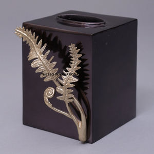 Porte-boîte à mouchoirs en métal de comptoir de salle de bain moderne boîte à mouchoirs en aluminium de la plus haute qualité avec branche de fleur finition dorée - Product Image 6