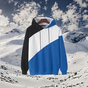 Sudadera con Capucha para Hombre, Diseño Color Block, Corte Regular, Tejida, Informal, para Otoño, en Azul, Blanco y Negro - Product Image 2