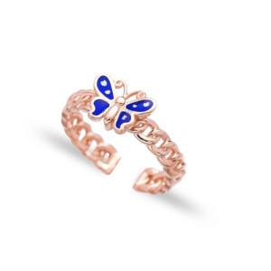 Blue Enamel Butterfly Design <b>Adjustable</b> <b>Ring</b> Wholesale 925 Silver Sterling Jewelry Fine Women Jewellery - Product Image 1