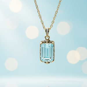 โทปาซสีฟ้าไฮโดร10*14แปดเหลี่ยมสร้อยคอ CZ ชุบทอง18K 925เงินสเตอร์ลิง7 GM ของขวัญงานแต่งงานสำหรับเธอ - Product Image 1