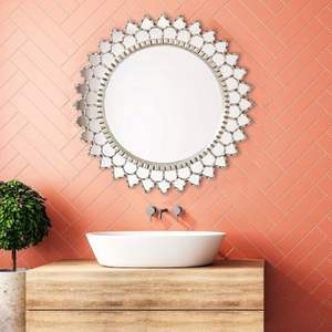 Decorativo redondo grande espejo pared arte hogar peruano acento plata colgante espejo pared baño. - Product Image 4