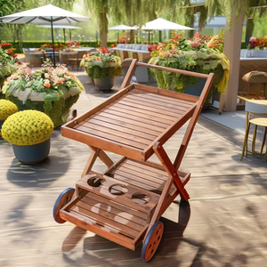 Solid 2 Tier Wooden <b>Bar</b> Cart with Wheels Wine & Beverage Serving <b>Trolley</b> for Home Hotel Outdoor Patio - Product Image 2