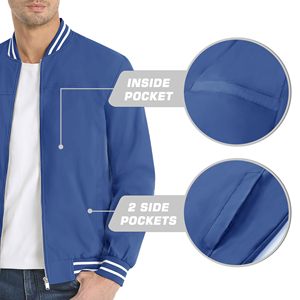 Blouson aviateur d'hiver décontracté en satin pour hommes veste d'université athlétique brodée en tissu satiné de décoration à boutons en polyester pour hommes - Product Image 4