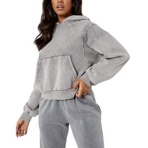 Sudadera con capucha de peso pesado lavado ácido con logotipo personalizado de alta calidad lavado secado rápido Sudadera con capucha desgastada sudaderas con capucha para mujer - Product Image 4