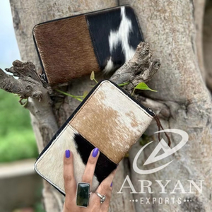 Nouveaux vrais cheveux faits à la main sur les portefeuilles de peau pour les femmes portefeuille mince à deux volets en cuir fermeture éclair pochette sac à main véritable peau de vache fourrure sac à main portefeuille - Product Image 1