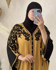 Abaya de Satén Larga de Alta Calidad, Antiarrugas, Hecha a Mano, para Mujer, Estilo Dubái de Lujo Personalizado, Mangas con Volantes, Talla Pequeña, para Musulmanas - Product Image 4