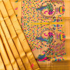 Sari de Seda Paithani Suave Premium con Tejido Zari y Pallu en Contraste, Ideal para Fiestas, para Mujeres Indias, Hecho en India, Sin Plazo de Entrega, En Stock - Product Image 1