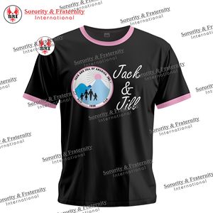 T-shirts brodés pour femmes avec lettres grecques de la sororité Jack and Jill |   Jack and Jill USA – T-shirt bleu et rose à col rond pour homme et femme - Product Image 1