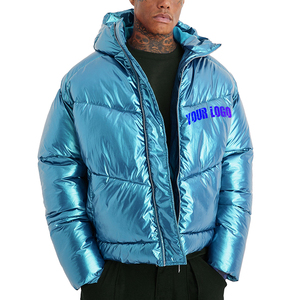 Veste matelassée imperméable brillante d'hiver de haute qualité, tendance 2023, en toile chaude, col montant, logo personnalisé sur le devant, pour hommes - Product Image 4