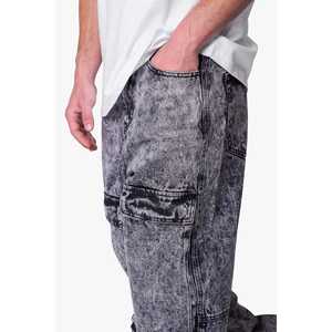Vaqueros Cargo V741 Gris Lavado Ácido Intenso 100% Algodón Negro de 13 oz, Corte Holgado/Relajado - Product Image 5