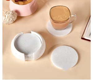 Elegant Set of 4 Natural <b>White</b> Marble Stone <b>Coasters</b> Durable Stylish Functional Handcrafted Mats and Pads - Product Image 1