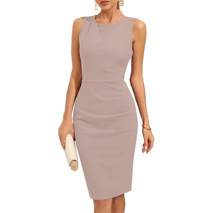 Elegante algodón transpirable 2025 mujeres Sexy cuello en V sin mangas Faux Wrap fruncido vaina Bodycon cóctel fiesta trabajo vestido - Product Image 1