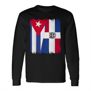 T-shirt à manches longues avec demi-drapeau Cuba République Dominicaine, T-shirt promotionnel cubain dominicain - Product Image 2