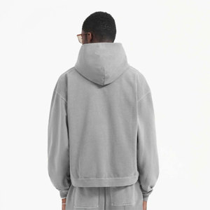 Ropa de calle de alta calidad 360gsm 100% algodón Casual en blanco personalizado de gran tamaño recortada cremallera Zip up Hoodie hombres sudaderas con capucha - Product Image 3