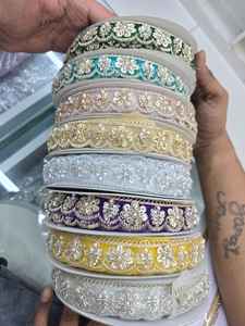 Bordure en dentelle dorée brodée à la main, style miroir africain, largeur 25 mm, couleur personnalisée, pour vêtements, chaussures et sacs - Vente en gros - Product Image 3