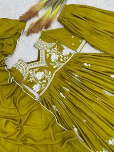 Sharara Gharara, tenue traditionnelle indienne, broderie ethnique, géorgette, été, travail au fil, prêt-à-porter, tenue de fête, salwar kameez - Product Image 6