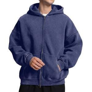 OEM ODM Sweats à capuche délavés à l'acide avec poche kangourou et fermeture éclair complète 100% coton Streetwear Sweat à capuche vintage surdimensionné avec épaules tombantes - Product Image 1
