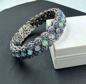 Bracelet jonc vintage en argent plaqué or avec opale éthiopienne tanzanite pour mariages et fiançailles - Product Image 1