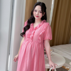 Vestido preppy de maternidad de verano de alta calidad hasta la rodilla tela suave y cómoda anticontracción con buena absorción-Vietnam V814 - Product Image 2