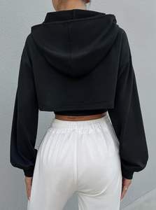 Sudadera con capucha y cremallera para mujer, personalizada con estampado frontal, manga larga, sexy, con cordón, top corto, transpirable, informal, para entrenamiento - Product Image 3