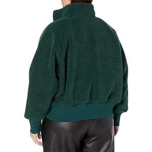 Chaqueta de Forro Polar Estilo Sherpa para Mujer, Color Verde Oscuro, Chaqueta Casual de Invierno con Diseño Personalizado y Dobladillo Elástico - Product Image 2