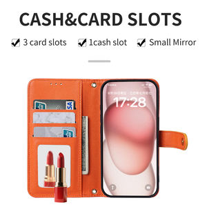 Funda Protectora Multifuncional con Tarjetero para 17 Pro Max, Diseño de Cartera, Plegable, de TPU y Cuero PU, Color Naranja - Product Image 5