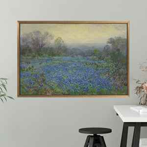 Tableau mural sur toile Bluebonnet Field - Décoration imprimée d'une prairie fleurie, 1P : encadré or - Product Image 1
