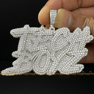 Pendentif nom alphabétique Hip Hop en or blanc 10Kt rehaussé de diamants Moissanite ronds taille brillant VVs clarté - Product Image 3