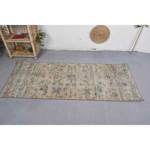 2.6x6.5 ft <b>Rug</b>, Vintage Turkish <b>Runner</b> <b>Rug</b>, Beige Wool <b>Rug</b> - Product Image 3