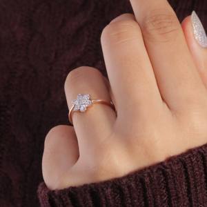 Dainty 14K แหวนทองสีขาวสีเหลืองกุหลาบเพชรธรรมชาติประกายดอกไม้ออกแบบกลุ่มเพชรตัดเพชรยอดเยี่ยมสำหรับงานแต่งงาน - Product Image 2