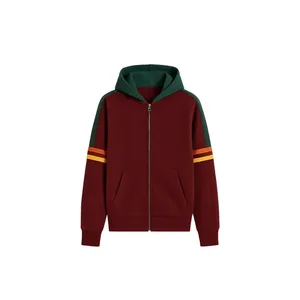 Chaqueta con capucha de forro polar con cremallera para uso diario y rayas verdes - Product Image 1