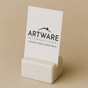 Porte-cartes de luxe en marbre brun Lavento présentoir de nom en pierre naturelle organisateur de bureau haut de gamme bureau hôtel réception affaires - Product Image 3