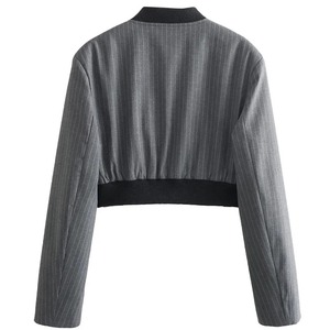 เสื้อแจ็คเก็ตบอมเบอร์คอกลมแขนยาวสำหรับผู้หญิงเสื้อแจ็คเก็ตเบสบอลลายทาง2024สำหรับฤดูใบไม้ผลิฤดูร้อน - Product Image 2