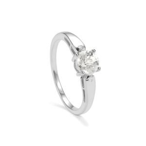 Bague en zircon Ratanakiri taille Radiant 1,22 ct, zircon blanc, argent sterling plaqué rhodium, sertissage géométrique - Product Image 1