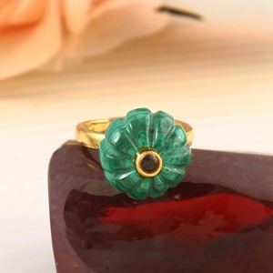 แหวนฟักทองสีเงินสเตอร์ลิง925แบบปรับได้สไตล์โบฮีเมียนสีทองงานแกะสลักมาลาไคต์สำหรับงานแต่งงานแหวนหมั้น - Product Image 6