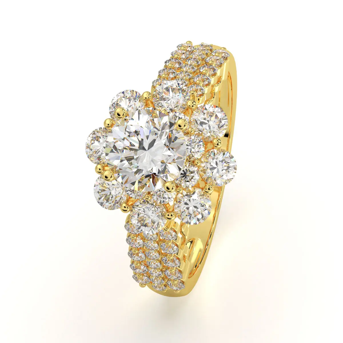 Perhiasan Fashion cincin emas asli cincin bunga bentuk kubik batu zirkonia cincin untuk wanita mewah Vietnam produsen