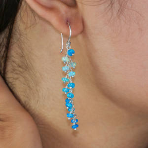 Pendientes Largos de Plata de Ley 925 con Ópalo Paraiba y Cuentas, Joyería Hecha a Mano, Regalo para Bodas y Cumpleaños de Mujeres - Product Image 2