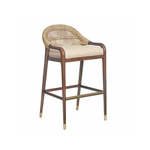 Teak wood barstool with rope unique style brass feet - Teak furniture made In java Indonesia