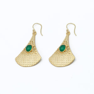 Pendientes colgantes de ónix verde Dua hechos a mano chapado en oro de 18 quilates joyería de boda de latón de moda para mujer - Product Image 2