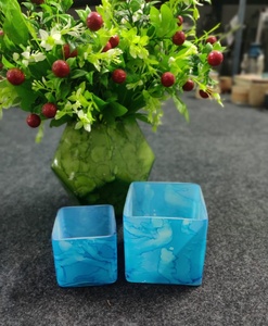 Custom Orange-Grey Marbleized Fancy High-Quality Handmade Decorative Multi-purpose <b>Large</b> Square Petal <b>Candle</b> Glass Votive - Product Image 5