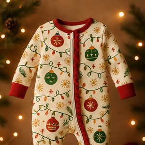 Mameluco de algodón de Navidad Traje de Navidad para bebé con cremallera bidireccional para pañales - Product Image 1