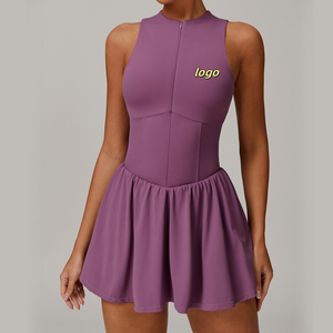 ชุดเทนนิสผู้หญิง ระบายอากาศดี ทรงเอ ขาสั้น คอวี ซิป ปรับแต่งเอวได้ ใส่โลโก้ได้ เหมาะสำหรับกีฬากลางแจ้ง ฟิตเนส ชุดออกกำลังกายแบบชิ้นเดียว - Product Image 6