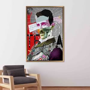 Toile élégante avec graffiti Nikola Tesla - Œuvre d'art abstraite imprimée, encadrée en or - Product Image 1