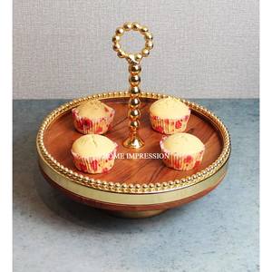 2 <b>Tier</b> Teak Wood Aluminum Modern Design Handmade Eco-Friendly <b>Cake</b> Display <b>Stand</b> with Customizable Color & Logo Latest Design - Product Image 2