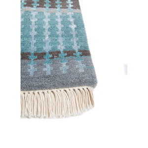 Tapis rectangulaire géométrique noué à la main en laine et soie de bambou Manchaha 10 mm pour salon, couloir - Les-2376 Couleurs Gris Noir - Product Image 4