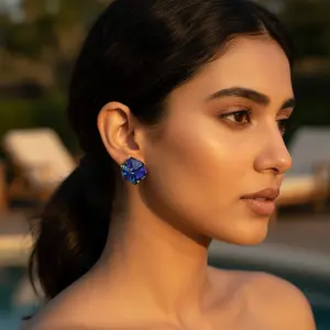 ต่างหูมุกประดับพลอยโทแพซสีม่วง ดีไซน์หกเหลี่ยมทันสมัย ชุบโรเดียม ทำจากทองเหลือง สไตล์ศาสนาและโรแมนติก เหมาะสำหรับเป็นของขวัญ - Product Image 1