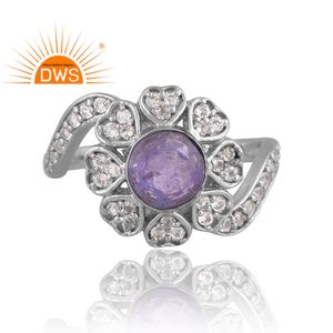 Nuevo diseño de patrón plata esterlina chapada en paladio tanzanita Natural y topacio blanco anillo de piedras preciosas joyería personalizada para regalo de mujer - Product Image 3