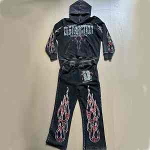 Ropa informal de calle para hombre hecha a medida, chándal tejido de gran tamaño para correr, sudadera holgada con triple cremallera y diamantes de imitación para el verano - Product Image 5