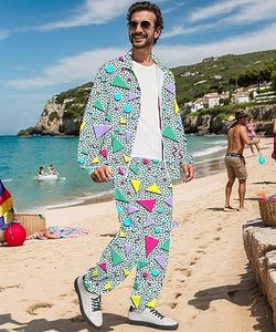 ชุดวอร์มเรโทรสำหรับผู้ชาย80S และ90s แจ็คเก็ตกันลม70s ชุดฮิปฮอปวินเทจ2ชิ้นสำหรับฮาโลวีนหรือแฟชั่นทุกวัน - Product Image 6