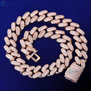 Cadena de Eslabones Cubanos Iced Out de 20MM, Cadena de Moissanita Incolora, Cadena de Hip Hop de Doble Tono, Collar de Hip Hop con Corte Baguette Personalizado - Product Image 3